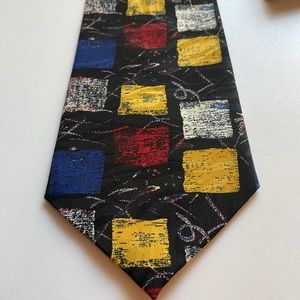 Bugatchi 56” X 3 7/8” necktie tie Acetate and polyester black with color squares